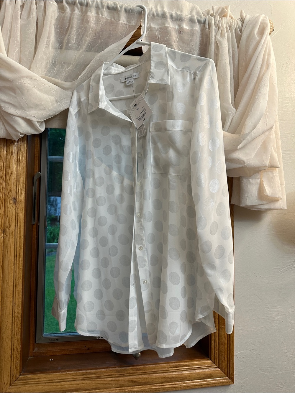 Liz Claiborne White Polka Dot Button-Down Shirt
